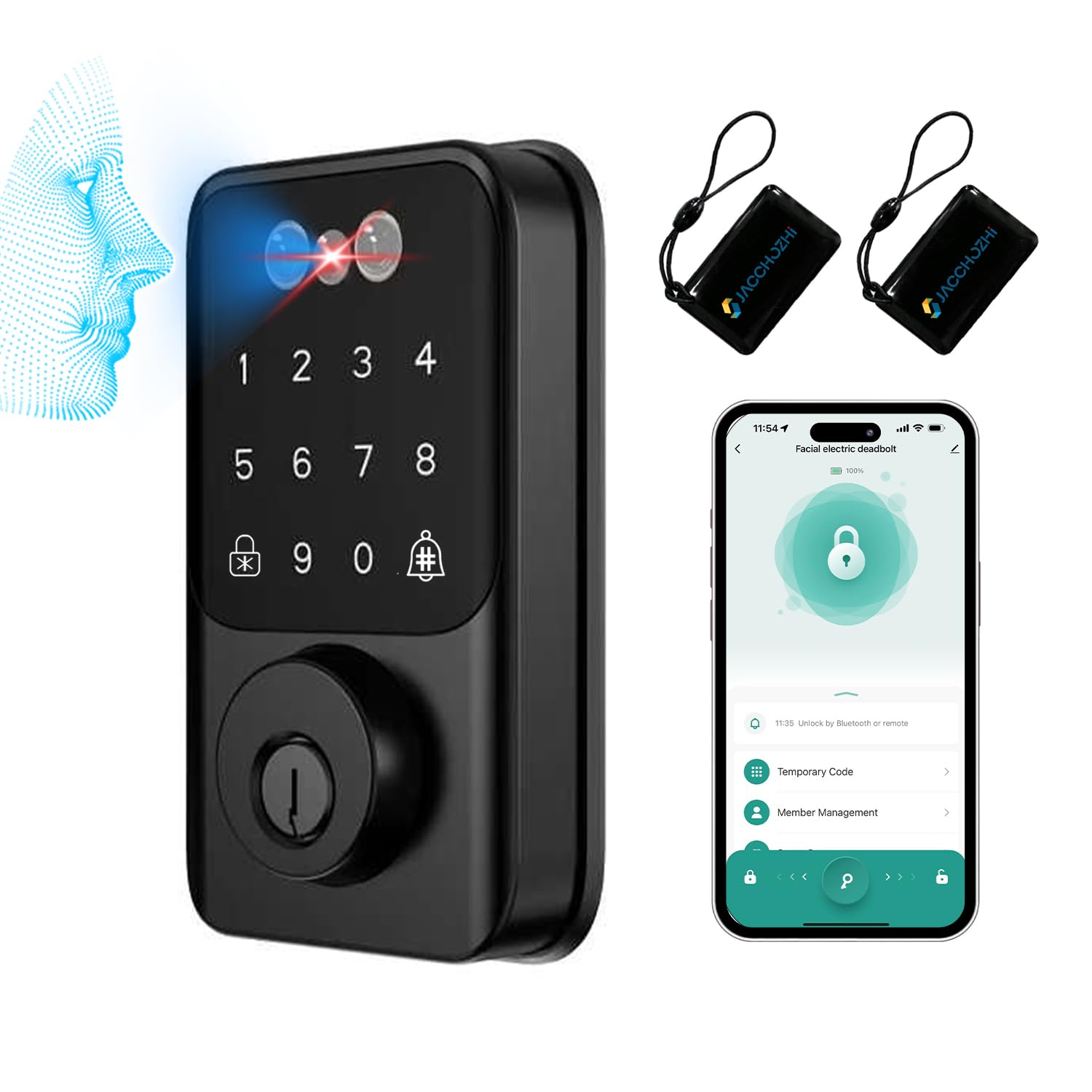 Jacchozhi 3D Face Recognition Door Lock,Keyless Entry Smart